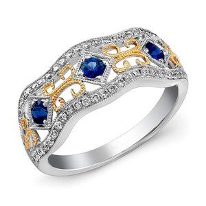 🎁 Eternity Royal Blue Flower Carving Vintage Rings for Women, PD247